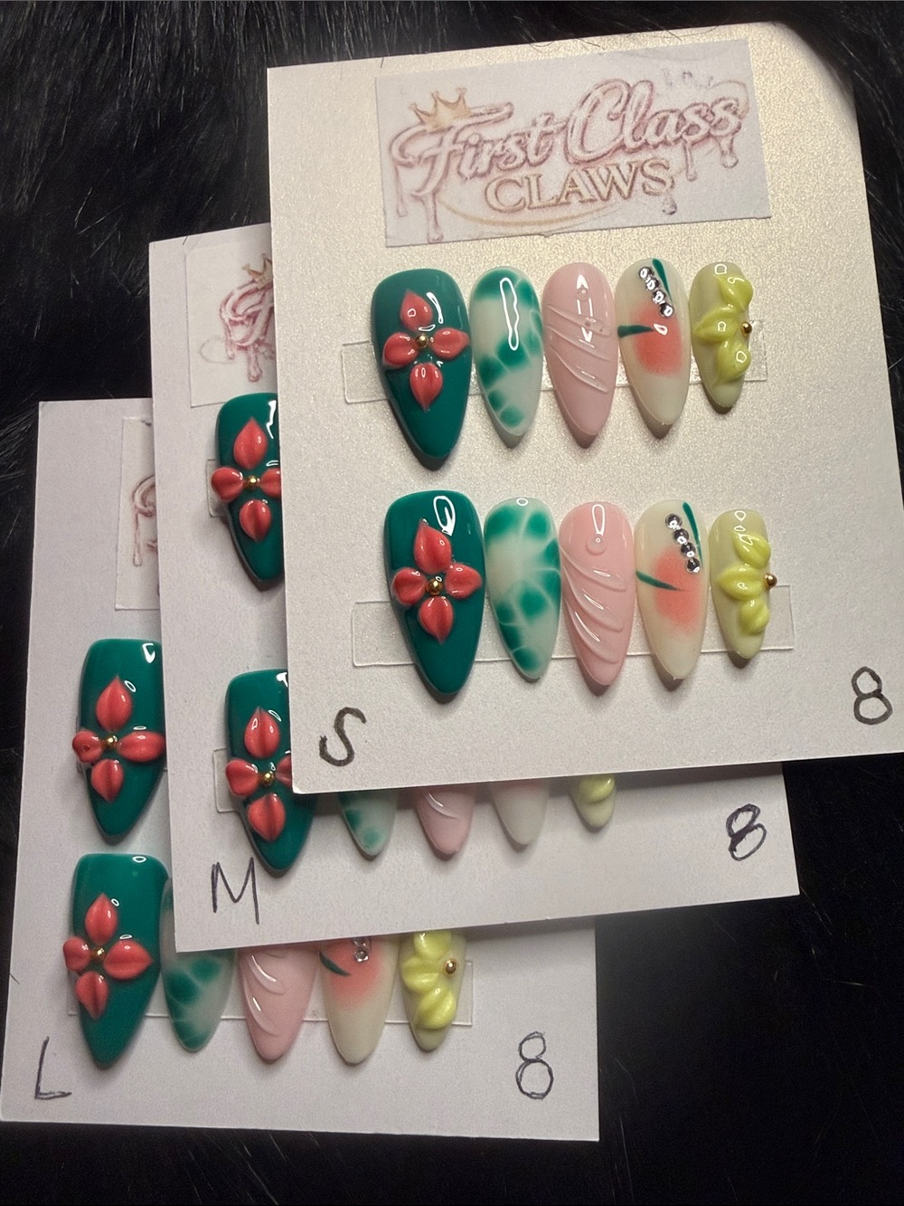 Green & Pink Floral Press-On Nails